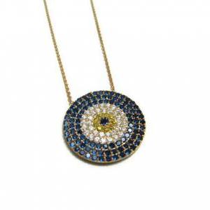18k Gold Plated Over Silver 925 Evil Eye Necklace..
