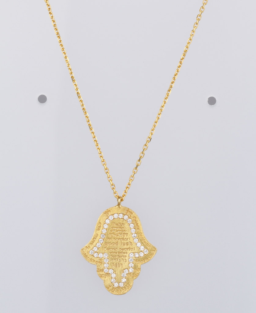 Evil Eye Hamsa Hand Of Fatima Necklace Yellow Gold Over Solid Silver